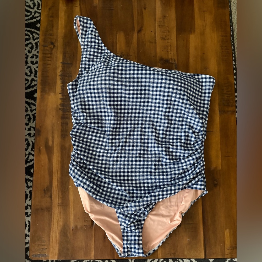 J.Crew Sleek ruched one-shoulder one-piece swimsuit in gingham Size 22